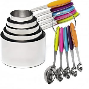 10 Pcs Measuring Cups and Spoons Set, includes 5 Stainless Steel Nesting Measuring Cups & 5 Mini Measuring Spoons,Stackable Handle Accurate Tablespoon for Measuring Dry and Liquid Ingredients