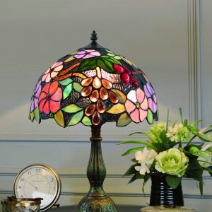 12 Inch Vintage Pastoral Gorgeous Flowers Stained Glass Style Table Lamp Bedroom Lamp Bedside Lamp