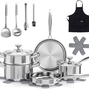 16-Piece Stainless Steel Saucepan Set, Induction Pots and Pans Set