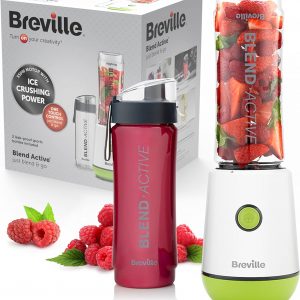Breville Blend Active Personal Blender & Smoothie Maker | 350W | 2 Portable Blend Active Bottles (600ml) | Leak Proof Lids | White & Green [VBL246]