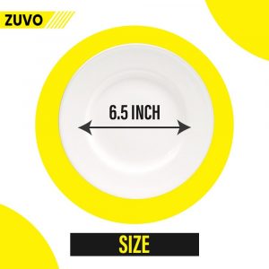 Zuvo Dinner Plates Set of 6-6.5 Inches White Porcelain Dessert Plates – Dishwasher and Microwave Safe Rim Shape Plates Set