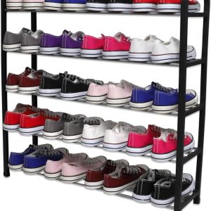 1ABOVE 5 Tier Shoe Rack Organiser, Heavy duty storage unit, Quick Assembly No Tools Required, Holds upto 15-20 pairs (BLACK)