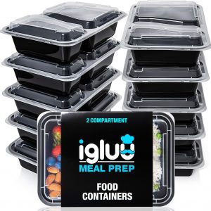 2 Compartment Meal Prep Containers – Reusable BPA Free Plastic Food Storage Trays with Airtight Lids – Microwavable, Freezer and Dishwasher Safe – Stackable Bento Lunch Boxes – [10 Pack, 30 oz]