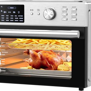 30L Air Fryer Oven With Rotisserie, 1800W & 21 Preset Mode Countertop Convection Mini Oven with Digital LCD Display, Timer & Temperature Control for Cooking, Double Glass Door, Full Accessory Set