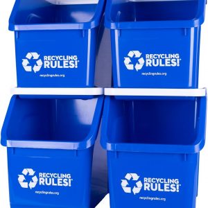 4 Pack of Bins – Blue Stackable Recycling Bin Container with Handle 6 Gallon