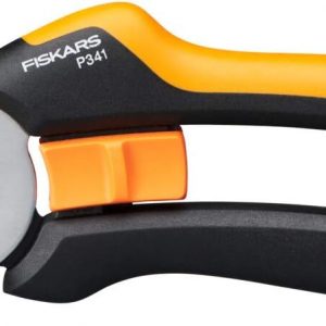 Fiskars Bypass Garden Pruners L, Solid, P341, For fresh branches and twigs, Non-stick coated, Stainless steel blades, Length: 20.5 cm, Black/Orange, 1057164