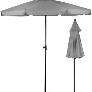 SUNMER 2M Grey Beach Umbrella, Beach Parasol, Water Repellent, UV Light Protection, Easy to Open and Close, Garden Outdoor Parasol With Tilt Mechanism