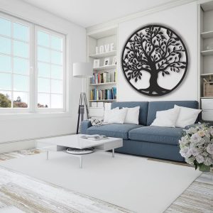60cm / 23.6inch Large Tree of Life Wall Art Decor, Metal Family Tree Wall Sculpture, Hollowed Tree of Life Wall Hanging Sign for Office Bedroom Living Room