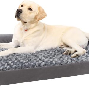 KSIIA Large Dog Bed, Orthopedic Dog Sofa Beds Pet Bed, Dog Couch with Removable Washable Cover, Waterproof Dog Bed, Pet Sofa with U-Shape Bolster, Grey 90x57x16cm