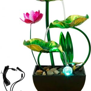 Indoor Tabletop Water Fountain with Natural Rocks and LED Ring Lights, USB Powered Resin MeditationTabletop Fountain Zen Relaxation Water Fountain Tabletop Humidifier for Home Office Bedroom