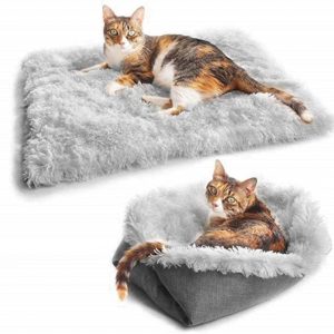 Eidoct Furry Self Warming Cat Bed Mat for Cats Small Dogs,Function 2 in 1 Soft Plush Blanket for Indoor Cats Dogs Fluffy Pet Bed (Gray)