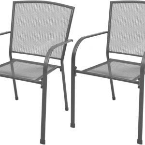 vidaXL Grey Stackable Garden Chairs in Stylish Mesh & Durable Steel Build, Weather-Resistant – Ideal for Garden, Patio & Dining Room, 2-Piece Set