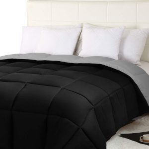 Utopia Bedding All Season Reversible Duvet – | Reversible Two Sided- Black/Grey | – Down Alternative Duvet – Soft and Lightweight Microfiber Box Stitched duvet (4.5 Tog – Super King) Black/Grey