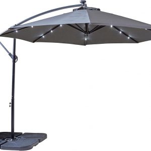 Neo 3M Garden Banana Outdoor Waterproof Freestanding Parasol LED Lights Hanging Cantilever Umbrella Sun Shade with Crank Handle Water Base