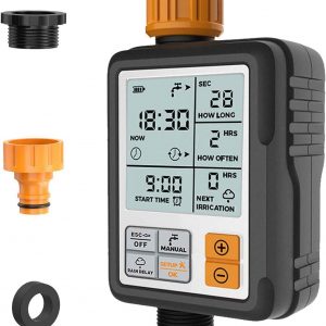Kazeila Water Timer Digital Programmable Garden Lawn Tap Computer Hose Faucet Sprinkler Timer Irrigation System Controller/Child Lock Mode/Auto&Manual Mode/Rain Delay/3”Large Screen/IP65 Waterproof