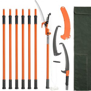 VEVOR Manual Pole Saw, 7.3-27 ft Extendable Tree Pruner, Sharp Steel Blade and Scissors High Branches Trimming, Branch Trimmer with Lightweight 8 Fiberglass Handles, for Pruning Palms and Shrubs