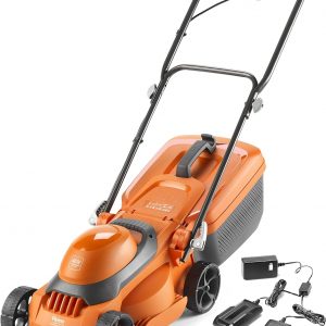Flymo SimpliStore 300 Li Cordless Lawn Mower – 40V, 30cm Cutting Width, Close Edge Cutting, 30L, Lightweight, Orange and Grey