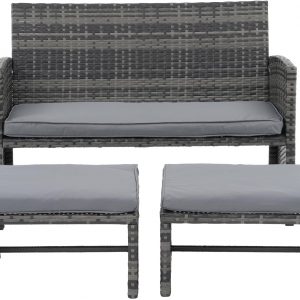 OC Orange-Casual Outdoor Loveseat, Wicker Patio Furniture Set with Ottoman, Rattan Conversation Set with Cushion, for Balcony, Porch, Garden