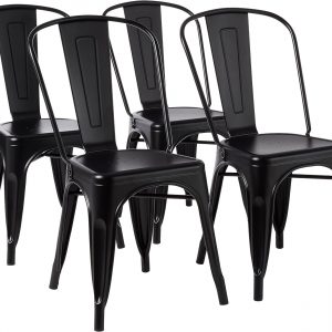Amazon Basics Metal Dining Chairs Set of 4, 51 L x 43 W x 85 H cm, Black