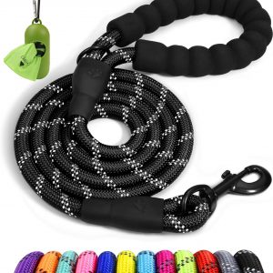 Taglory Rope Dog Lead with Soft Padded Handle, 1.2m Reflective Dog Lead and Multi-Colour for Small Dogs, 1.0cm, Black