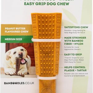 Bamboodles Peanut Butter T-Bone Dog Chew Toy – Medium