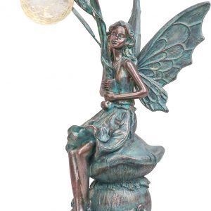TERESA’S COLLECTIONS Garden Ornaments Outdoor for Garden Gifts, Bronze Fairy Garden Statues with Solar Lights, Resin Angel for Garden Decor Patio Lawn Yard, 35CM