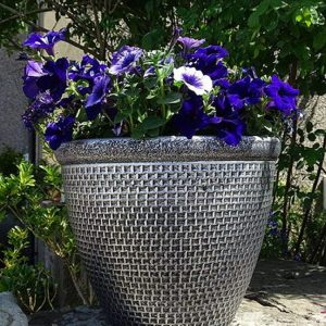 SG Traders 2 X Large Plastic Round Cromarty Plant Pot Flower Pot Planter Garden Decoration Antique Silver 30cm Outside Planters Outdoor With Drainage Holes