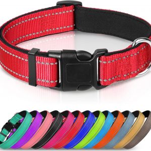 Joytale Dog Collar, Reflective Padded Neoprene Pet Collar, Adjustable Nylon Collars for Small Dogs, S,Red