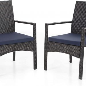 MFSTUDIO Patio Chairs Set of 2, Outdoor Wicker Rattan Chairs with Cushions, Conversation Set, Garden Chairs for Backyard, Patio, Garden and Poolside