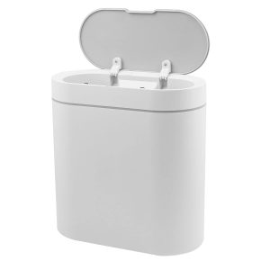 8L/2.4 Gallon Bathroom Touchless Trash Can, Slim Smart Motion Sensor Trash Bin with Lid & Filter, Small Waterproof Plastic Automatic Garbage Can for Kitchen Office Living Room(White)