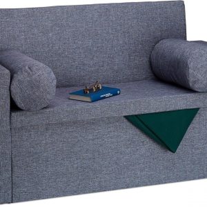 Relaxdays Bench Seat with Backrest, Pillows, Foldable, Storage Ottoman, Padded, Hallway Chest, 75x115x47cm, Grey