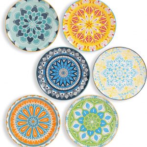 AHX Plate Set 8 Inch – Salad Plates | Dessert Appetizer Plates Colorful – Porcelain Lunch Plates – Set of 6 – Dishwasher and Microwave Safe