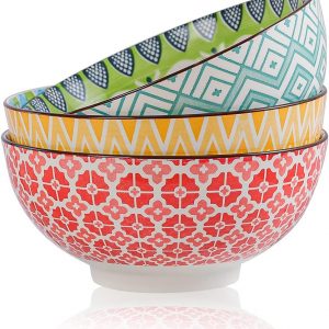 AHX Porcelain Large Serving Bowls – Salad Soup Noodle Ramen Bowls – Big Cereal Pasta Bowl Set – 3 Pack Large Capacity Ceramic Bowl sets -Microwave & Dishwasher Safe – 8inch（57oz/1.8 Quart