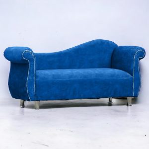 AL SULTAN Plain Double Arm Chaise Lounge Sofa Vintage Chesterfield Soft Plush Velvet Steel Legs 58D x 180W x 90H cm (Blue)