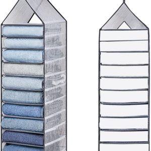 ANAMPION Hanging Wardrobe Storage, 12 Hanging Shelves with Sturdy Hooks,PVC Hanging Clothes Storage Organiser, Space-Saving and Foldable for Bedroom Garment Rack(12 Unit)