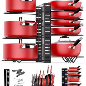 ARVINKEY Pot Rack Organizers, 8 Tiers Pan Organizer Rack for Cabinet, Adjustable Pot Lid Holders & Pan Rack With 3 DIY Methods for Kitchen Counter