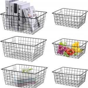AXABING 6 PCS Wire Storage Baskets,Metal Basket for Pantry Organizer Storage, Metal Wire Basket Suitable for Home,Office,Kitchen,Bathroom Storage