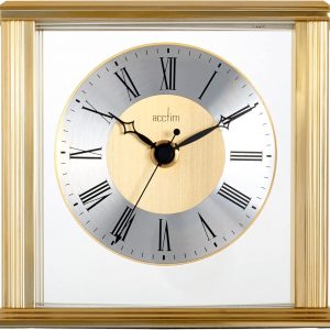 Acctim Hamilton Mantel Clock Quartz Brushed Metal & Glass Floating Effect Energy Efficient Brass