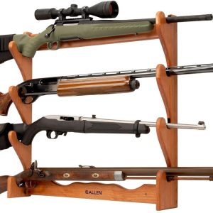 Allen Company Indoor Gun Rack, Holds 2, 3 and 4 Rifles/Shotguns – Wall Storage Display Rifle Rack – Wood with Metal Hooks – Brown/Black