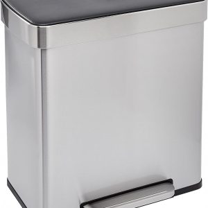 Amazon Basics Rectangular Recycling Rubbish Bin with 2 Compartments, 60 Litres, Silver