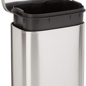 Amazon Basics Smudge Resistant Rectangular Trash Can With Soft-Close Foot Pedal, Brushed Stainless Steel, for Bathroom & small space, 5 L /1.32 Gal, Satin Nickel Finish, 7.3×8.5 x11.8 in (LxWxH)