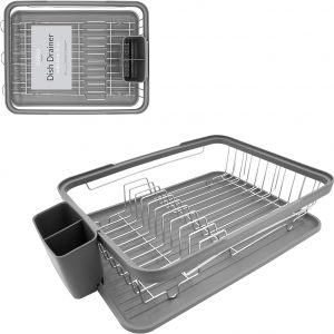 Anika 69069 Kitchen Dish Drainer Rack/Separate Cutlery Holder/Removable Drip Tray/Grey Colour / 41 x 32 x 9.5cm
