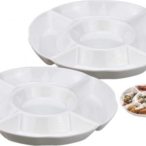Aprilye 2 x Round Divided Snack Serving Plates, Food Storage Tray for Home