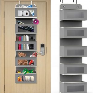 Aqash Over Door Storage Hanging Organiser – 5 Clear Window Pockets Organizer For Toys, Wallets And Towels, Grey (Grey)