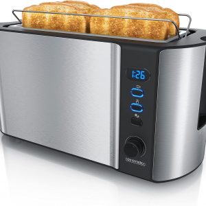 Arendo – Frukost 4 slice long slot toaster – double wall housing – with warming rack – 6 browning settings – auto bread centring – reheat defrost cancel function– remaining time display