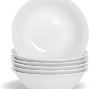 Argon Tableware 12x Classic White 18cm Cereal Bowls – Porcelain Ice Cream Ramen Oatmeal Dishes – Microwave and Dishwasher Safe