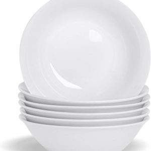 Argon Tableware 6X Classic White 18cm Cereal Bowls – Porcelain Ice Cream Ramen Oatmeal Dishes – Microwave and Dishwasher Safe