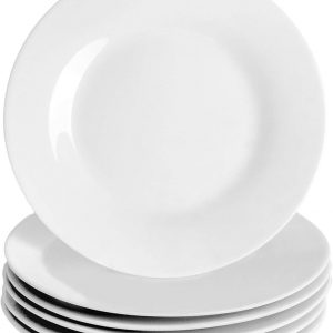 Argon Tableware 6X White 15.4cm (6 Inch) Wide Rimmed Side Plates – Desert Serving Dinner Set Bread Plate – Dishwasher and Microwave Safe Ceramic