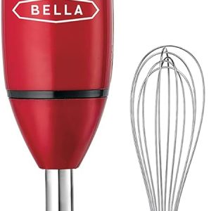 BELLA Immersion Hand Blender, Portable Mixer with Whisk Attachment, Electric Handheld Juicer, Shakes, Baby Food and Smoothie Maker, Stainless Steel, Red