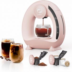 BENFUCHEN Single Serve Coffee Maker For KCup/Ground Coffee, MINI Q Americano 2 in 1 Coffee Brewer Mini One Cup Coffee/Tea Brewer With Coffee Filter/KCUP-Adapter, 4-8 oz Brew Sizes, Pink